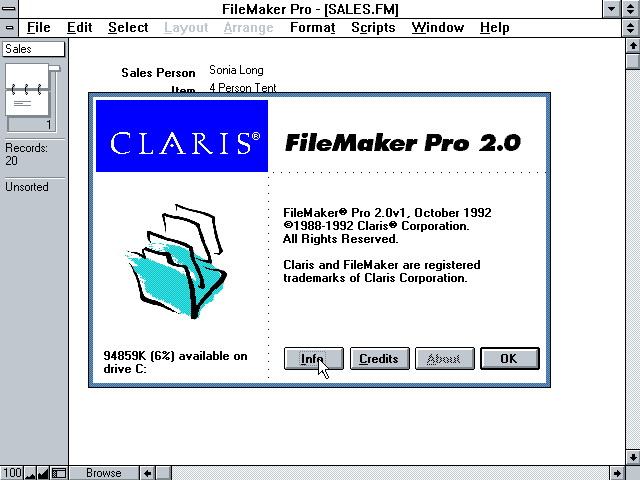 FileMaker Pro 2 for Win - About